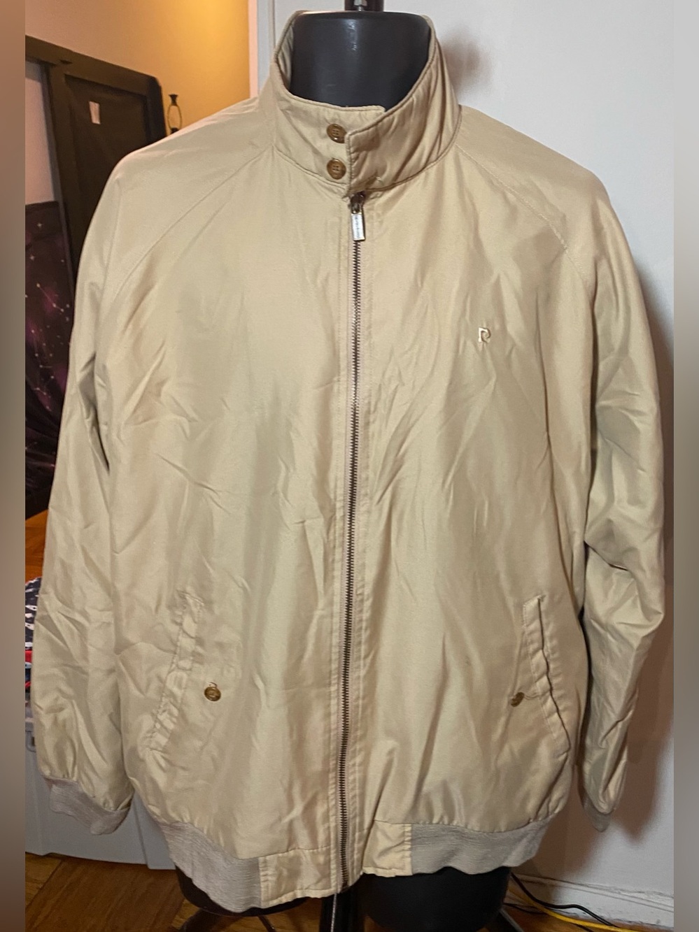 Pierre Cardin Mens Lightweight Beige Zip-Up Bomber Harrington Jacket Size M